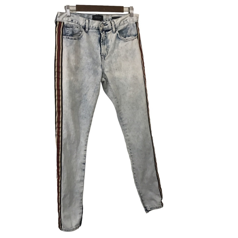 Pacsun mens stacked skinny light wash tuxedo stripe denim jeans